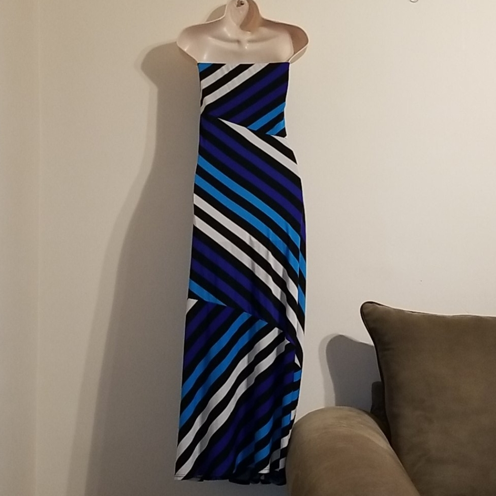 Ashley Stewart women's blue striped tube top dress - Picture 14 of 17